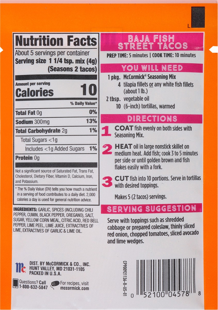 slide 3 of 7, McCormick Taco Seasoning Mix - Baja Fish, 0.75 oz, 0.75 oz