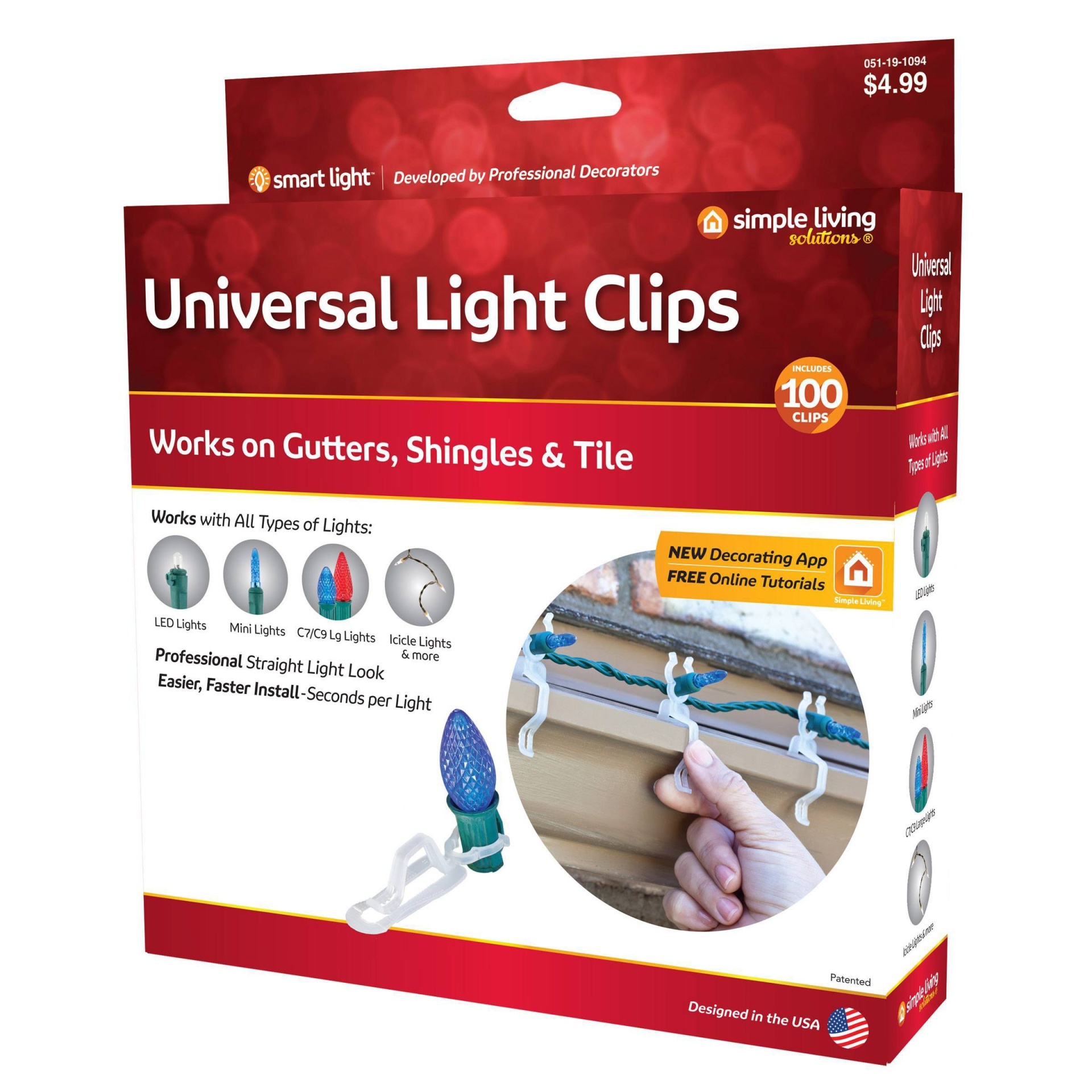 slide 1 of 1, Simple Living Innovations Universal Light Clips, 100 ct