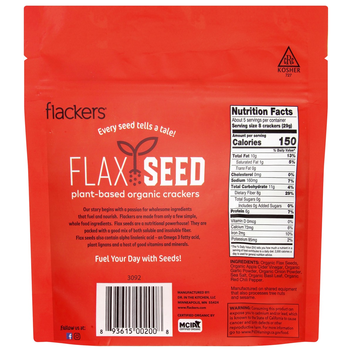 slide 2 of 12, Flackers Organic Plant-Based Flax Seed Savory Crackers 5 oz, 1 ct