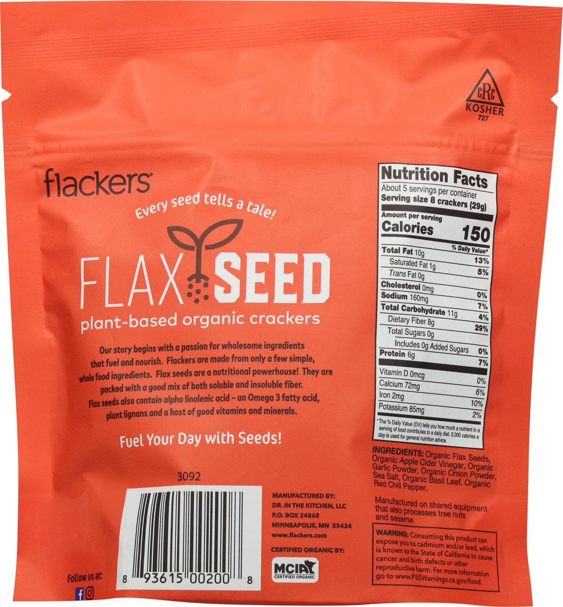 slide 9 of 12, Flackers Organic Plant-Based Flax Seed Savory Crackers 5 oz, 1 ct