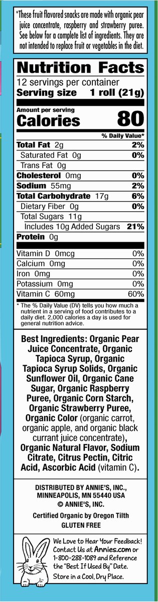 slide 9 of 9, Annie's Organic Fruit Tape, Swirly Strawberry and Bendy Berry Flavors, Variety Pack, 12 Rolls, 9 oz, 11 oz