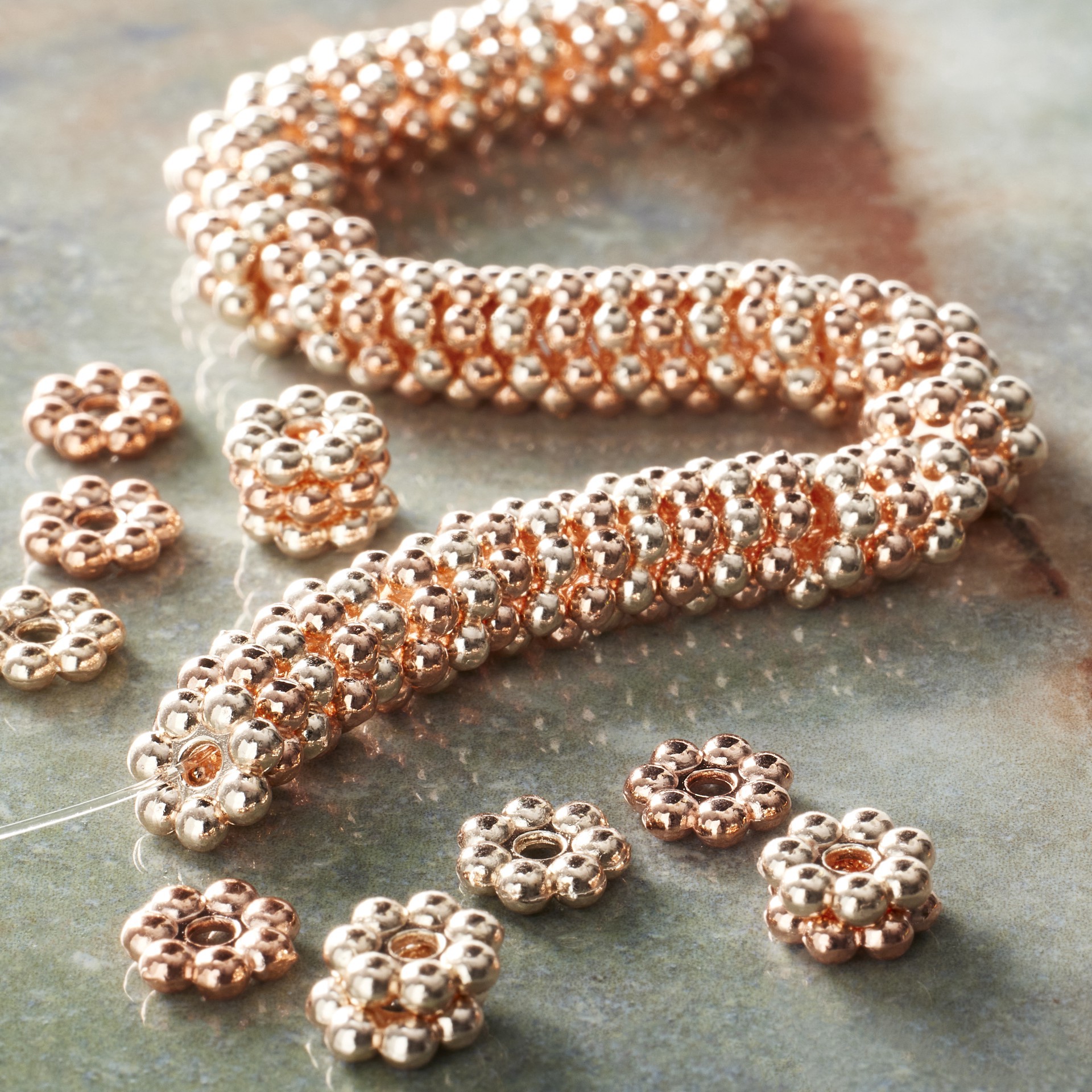 slide 3 of 3, Rose Goldtone Metal Rondelle Beads, 8mm By Bead Landing, 8mm