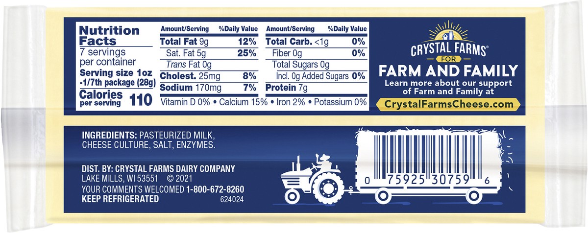 slide 5 of 8, Crystal Farms Monterey Jack Cheese Block, 7 oz, 7 oz