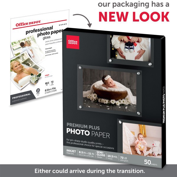 slide 3 of 6, Office Depot® Brand Premium Plus Photo Paper, Semi-Gloss, Letter Size, White, Pack Of 50 Sheets, 50 ct