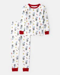 Carter's Kid Bluey Print 100% Cotton Long-Sleeve Snug Fit 2-Piece Pajamas - White White 12