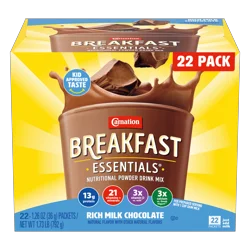 Carnation Breakfast Essentials Powder Nutritional Shake Drink Mix Packets, Rich Milk Chocolate, 22 Count