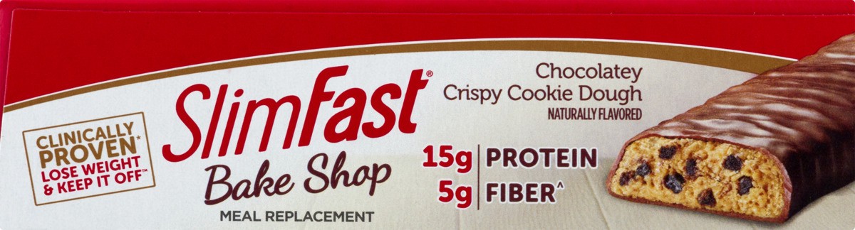 slide 5 of 9, SlimFast bake shop chocolatey crispy cookie dough meal replacement bar, 5 ct