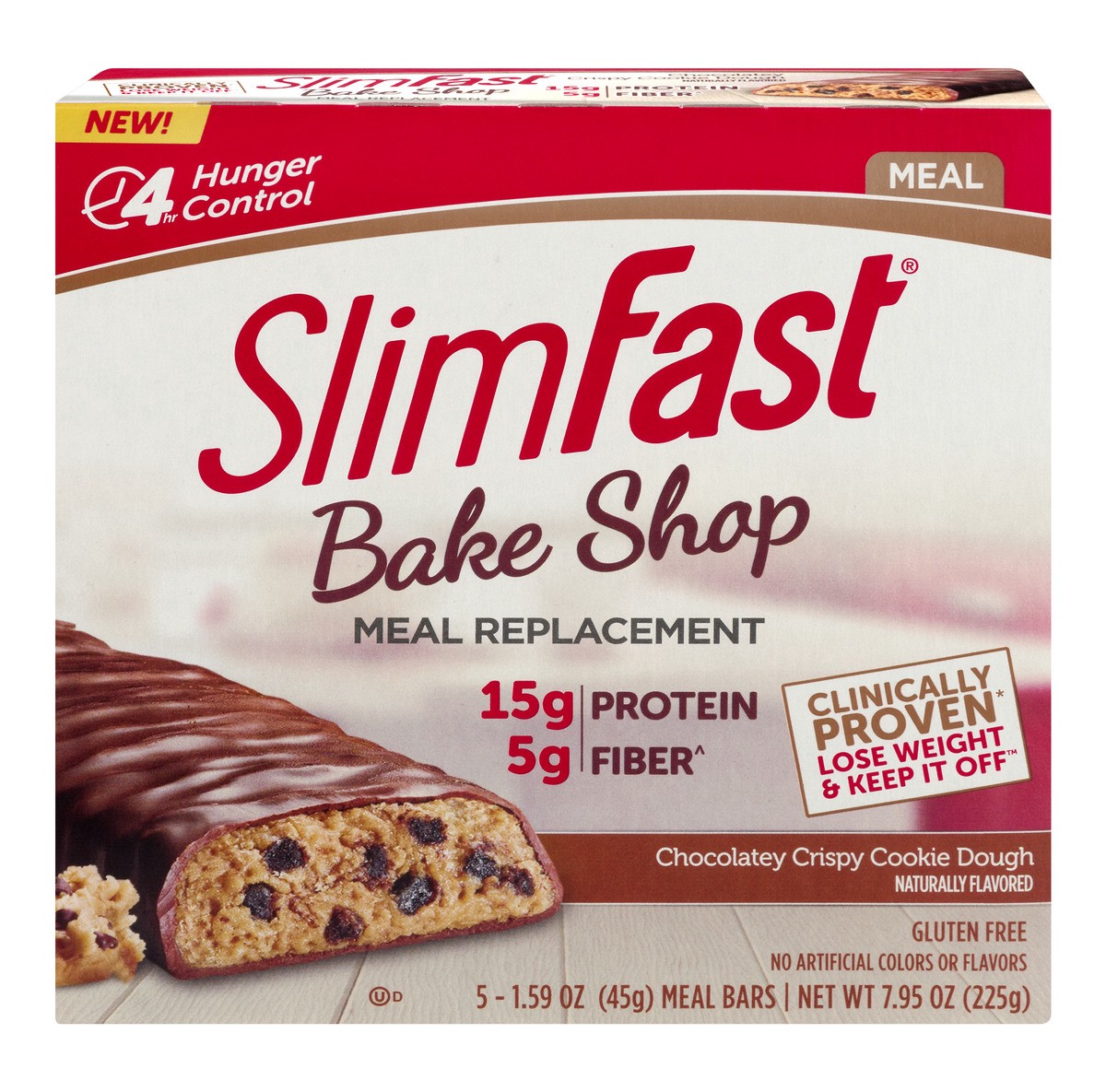 slide 1 of 9, SlimFast bake shop chocolatey crispy cookie dough meal replacement bar, 5 ct