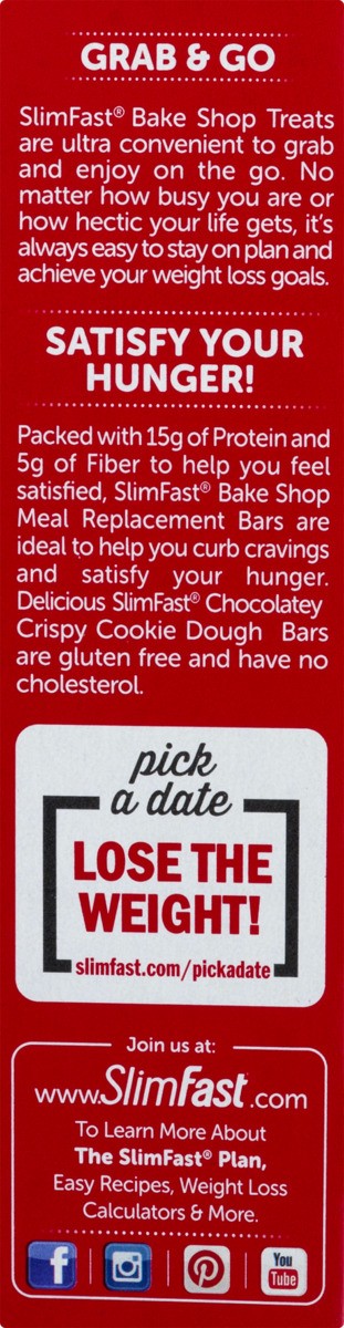 slide 6 of 9, SlimFast bake shop chocolatey crispy cookie dough meal replacement bar, 5 ct