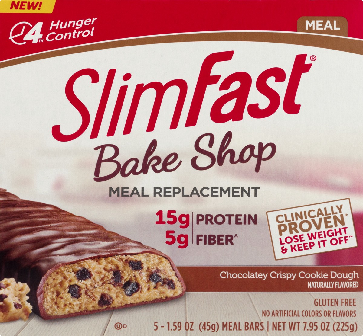 slide 8 of 9, SlimFast bake shop chocolatey crispy cookie dough meal replacement bar, 5 ct