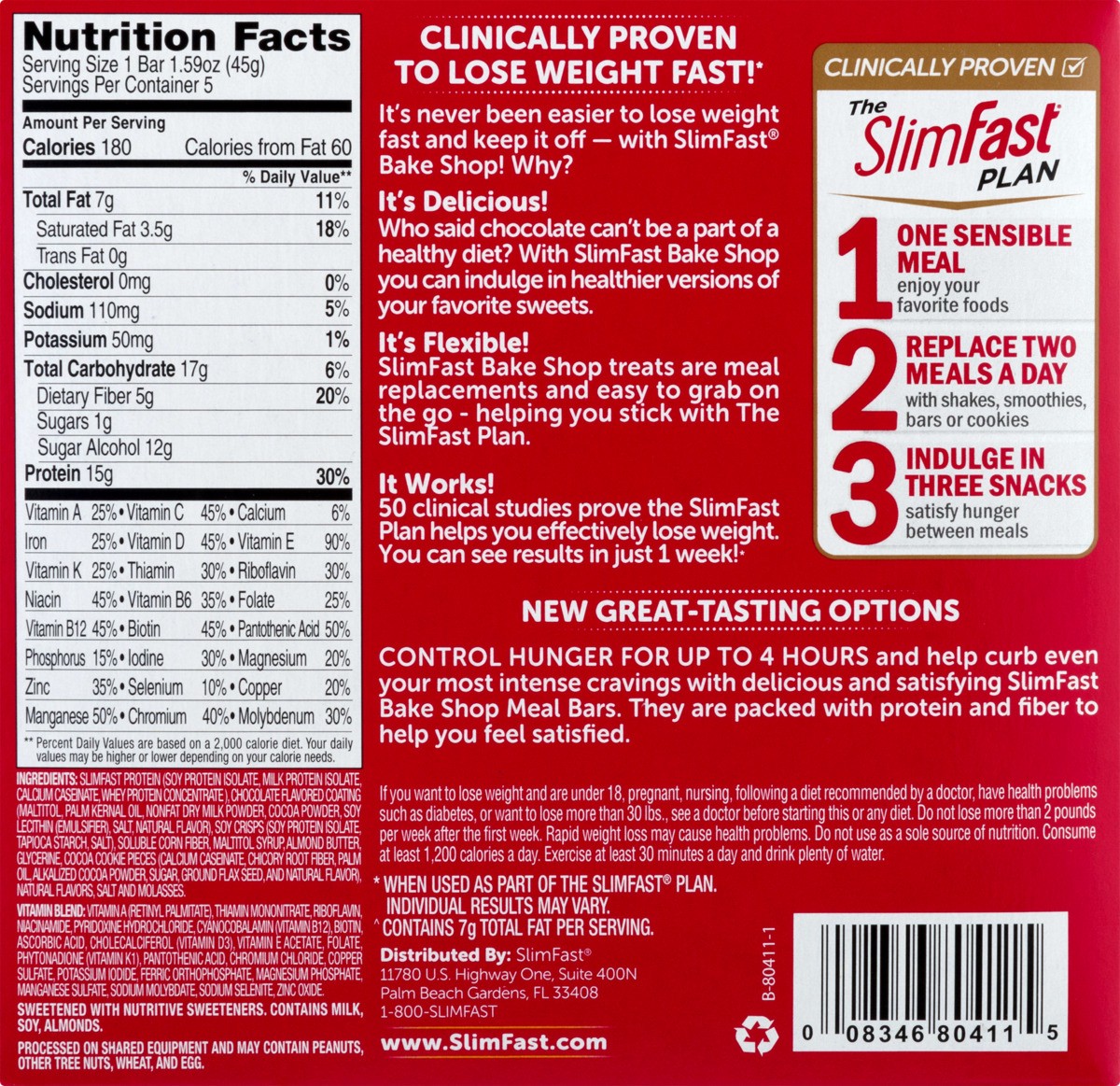 slide 9 of 9, SlimFast bake shop chocolatey crispy cookie dough meal replacement bar, 5 ct