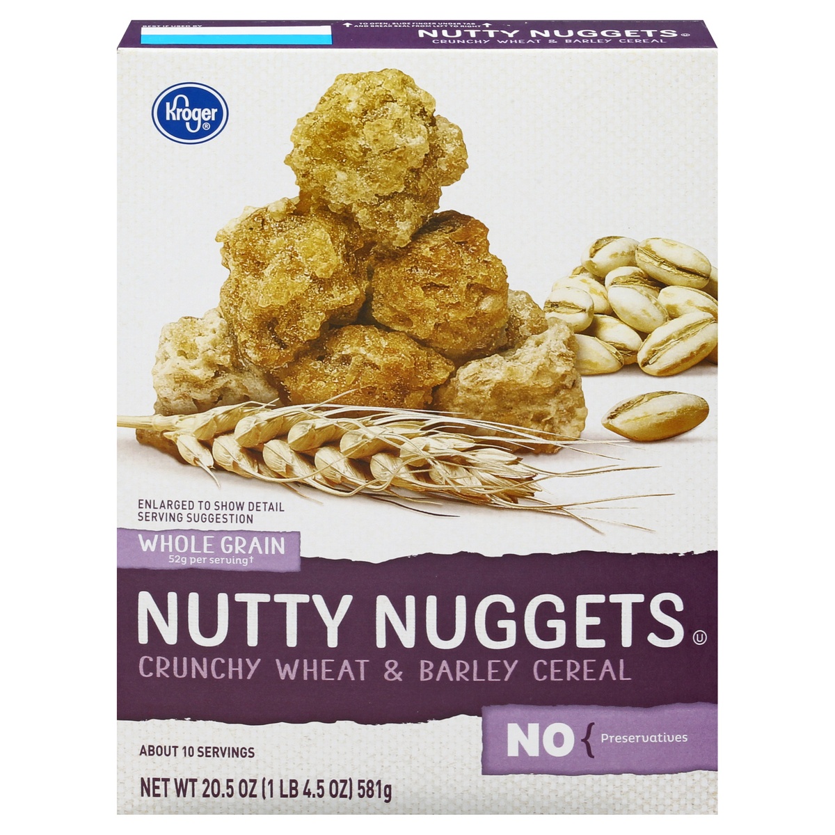 slide 1 of 1, Kroger Nutty Nuggets Crunchy Wheat & Barley Cereal, 20.5 oz