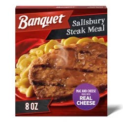 Banquet Basic Salisbury Steak with Mac and Cheese Frozen Single Serve Meal, 8 Ounce