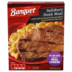 Banquet Basic Salisbury Steak with Mac and Cheese Frozen Single Serve Meal, 8 Ounce