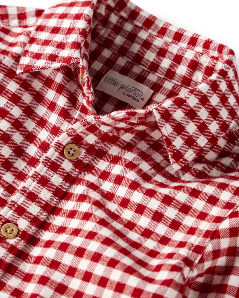 slide 3 of 3, Littleplanet Baby Boy Plaid Organic Cotton Button-Front Flannel Shirt Deep Red 18M, 1 ct