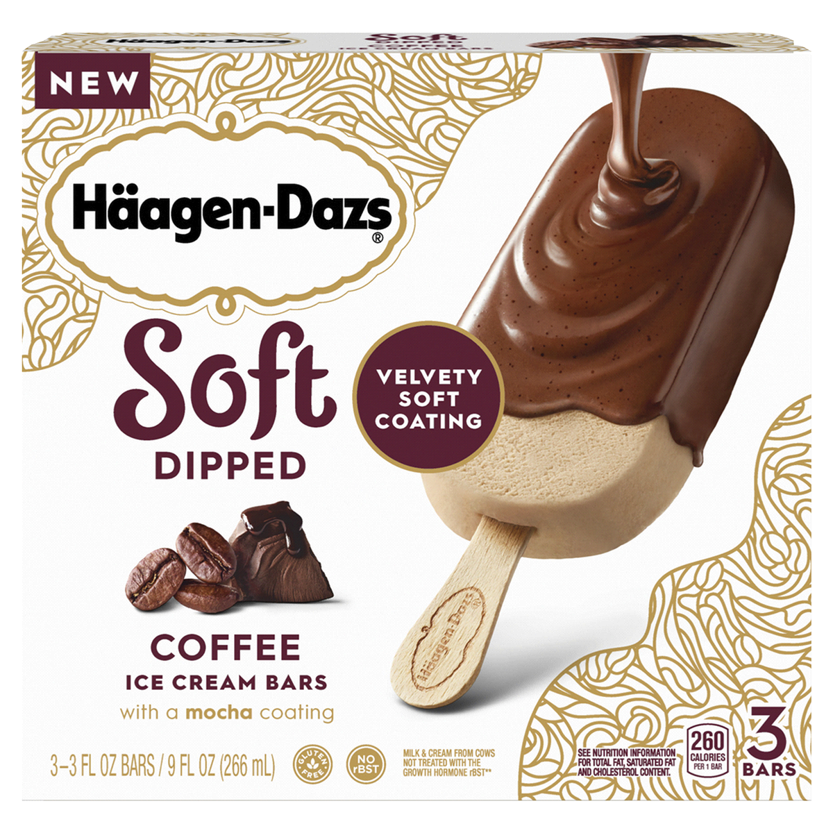 slide 1 of 1, Häagen-Dazs Soft Dipped Coffee Ice Cream Bars 3-3 Fl Oz, 9 fl oz