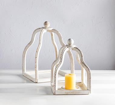 slide 1 of 1, Mud Pie Beaded Whitewash Lantern Set, 1 ct