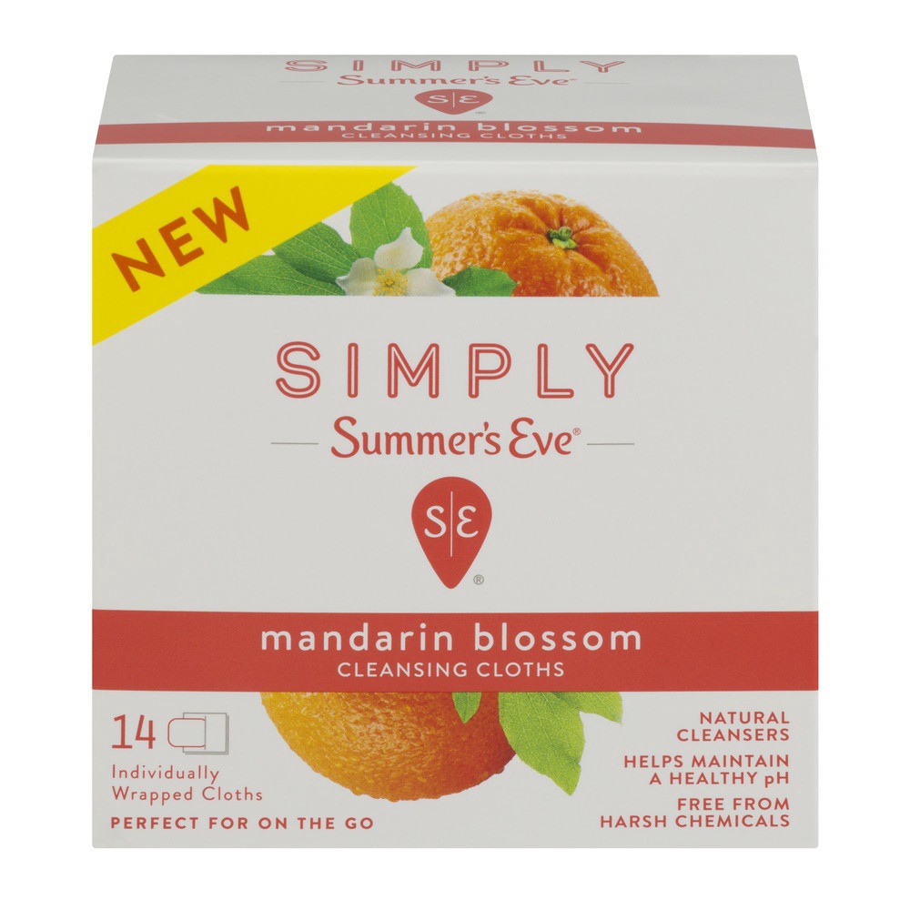 slide 1 of 1, Summer's Eve Simply Summer's Eve Mandarin Blossom Feminine Wipe, 14 ct