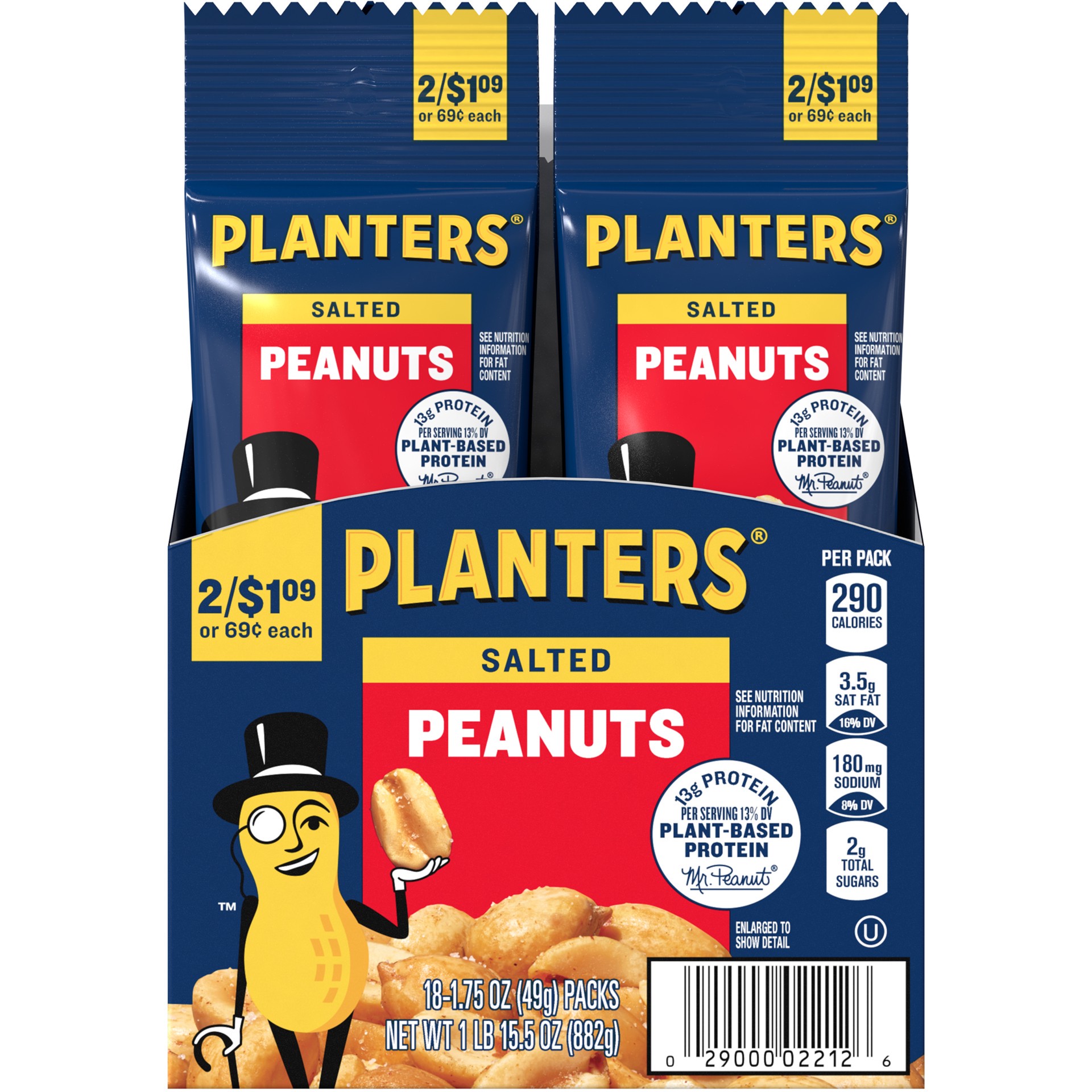 slide 1 of 9, Planters Salted Peanuts, 18 ct Box, 1.75 oz Packs, 18 ct