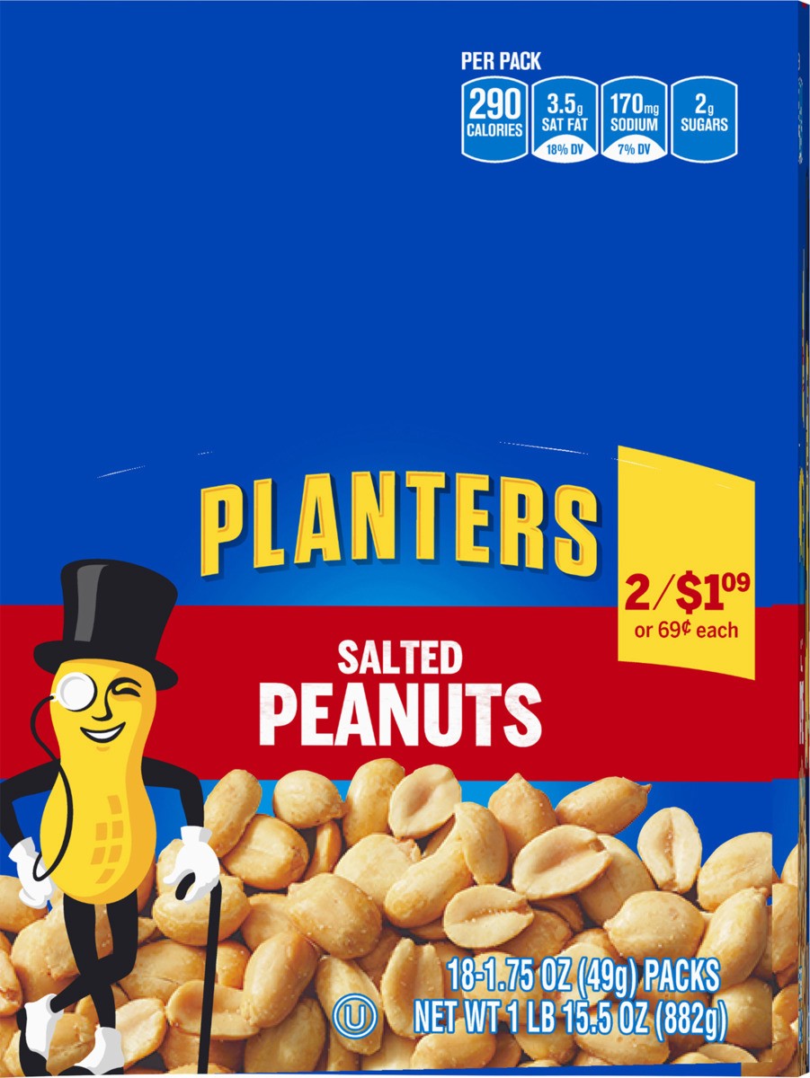 slide 2 of 9, Planters Salted Peanuts, 18 ct Box, 1.75 oz Packs, 18 ct