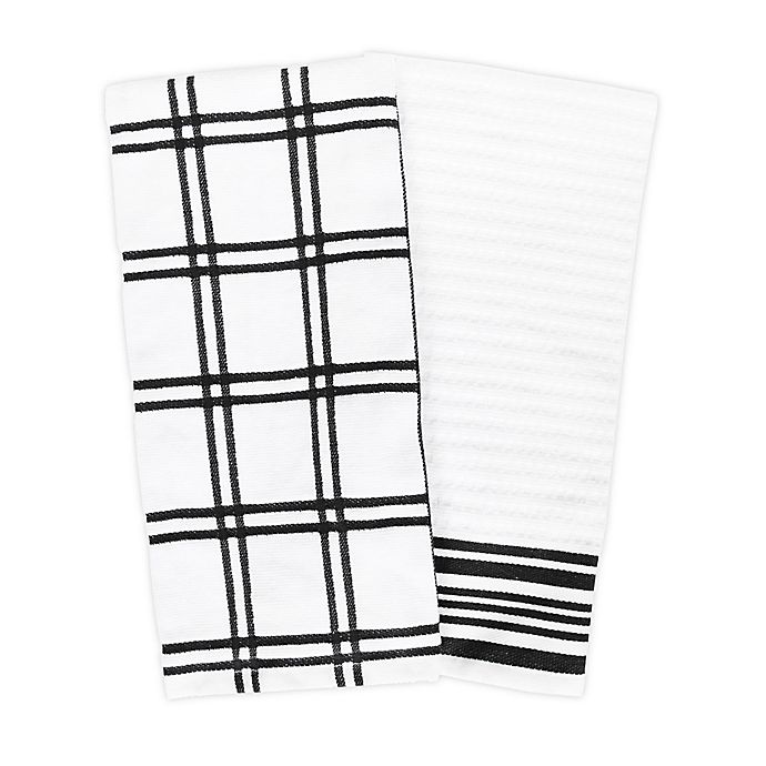 slide 1 of 7, KitchenSmart Colors Plaid Windowpane Kitchen Towels - Black, 2 ct