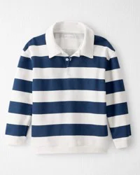 Littleplanet Boys Organic Cotton Henley Top in Stripes Merchant Navy, Whitecap 7