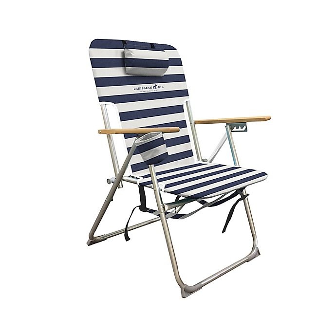 slide 1 of 1, Caribbean Joe Deluxe 4-Position Beach Chair - Navy/White, 1 ct