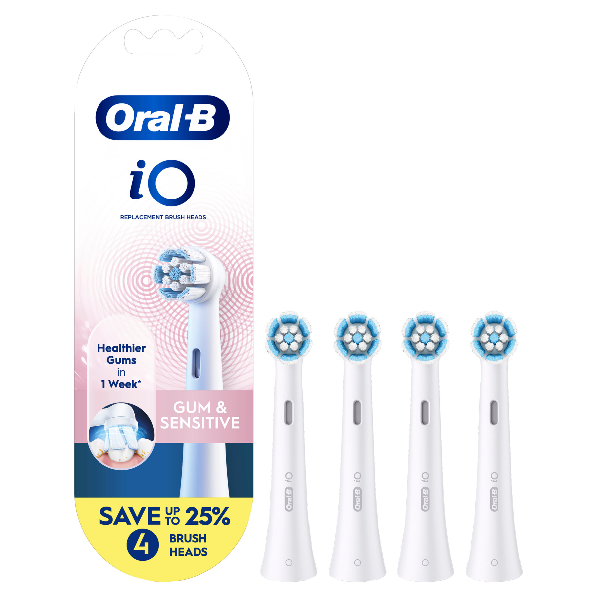 slide 1 of 29, Oral B Oral-B iO Gum & Sensitive Replacement Heads, Electric Toothbrush Brush Heads, White, 4 Count, 4 ct