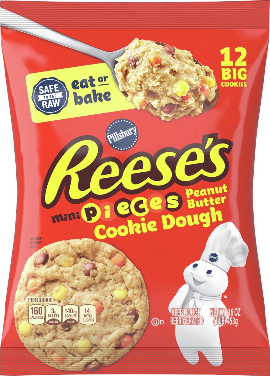 slide 3 of 14, Pillsbury Ready To Bake Refrigerated Cookie Dough, Reese's Mini Pieces Peanut Butter, 12 Cookies, 16 oz, 16 oz