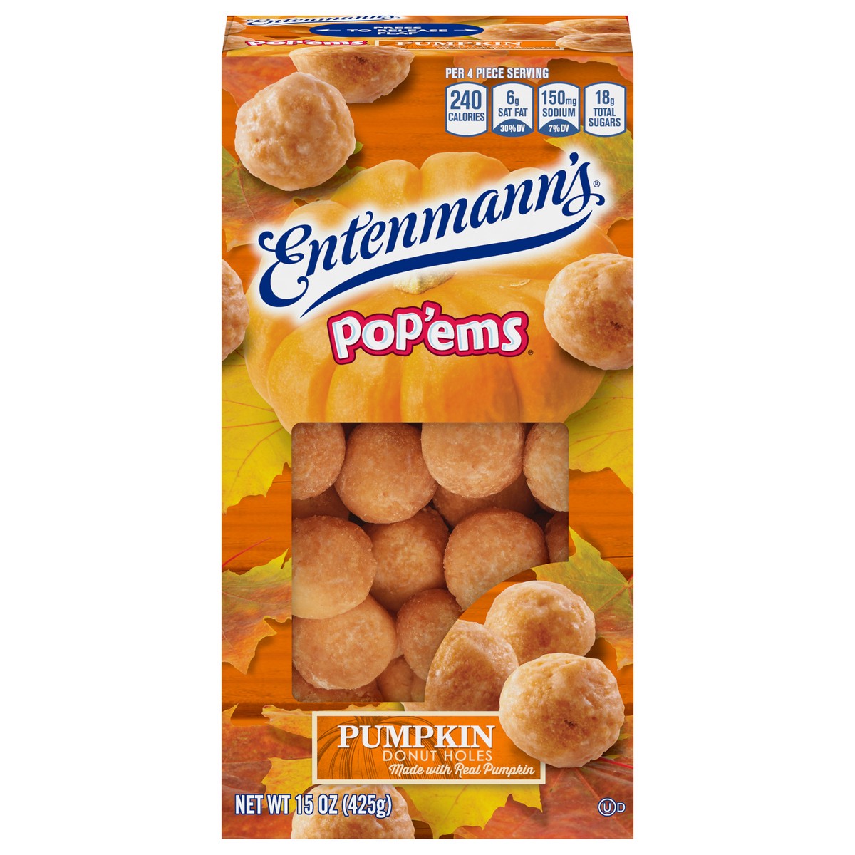 slide 1 of 9, Entenmann's Pop'ems Pumpkin Donut Holes, 15 oz