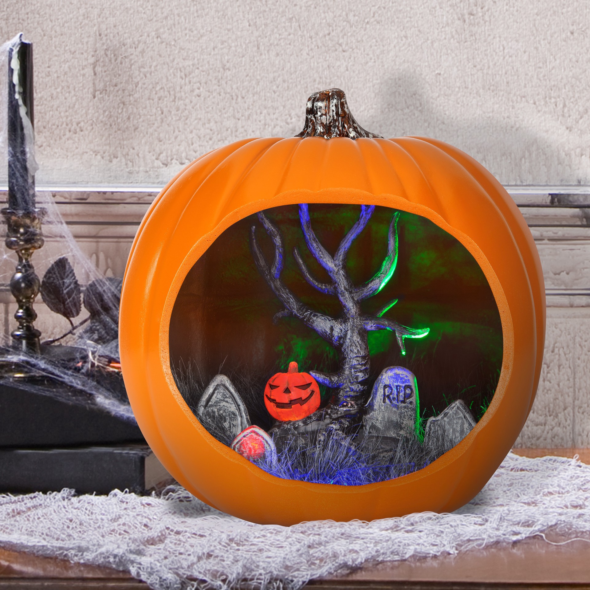 slide 3 of 3, 9" Orange Diorama Pumpkin By Ashland, 9 in