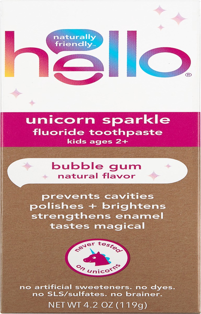 slide 4 of 7, hello Kids Unicorn Sparkle Fluoride Toothpaste with Natural Bubble Gum Flavor, Vegan, SLS & Gluten Free, 4.2 oz