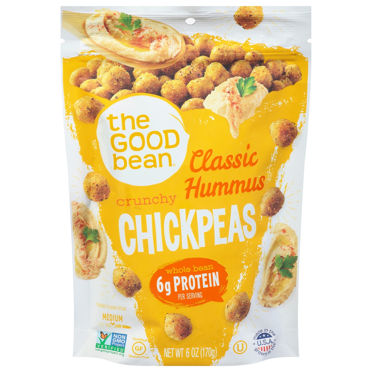 slide 1 of 1, The Good Bean Crunchy Whole Bean Medium Classic Hummus Chickpeas 6 oz, 6 oz