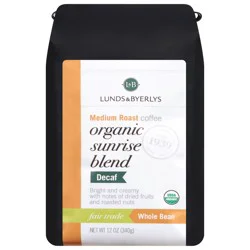 Lunds & Byerlys Organic Decaf Medium Roast Whole Bean Sunrise Blend Coffee 12 oz