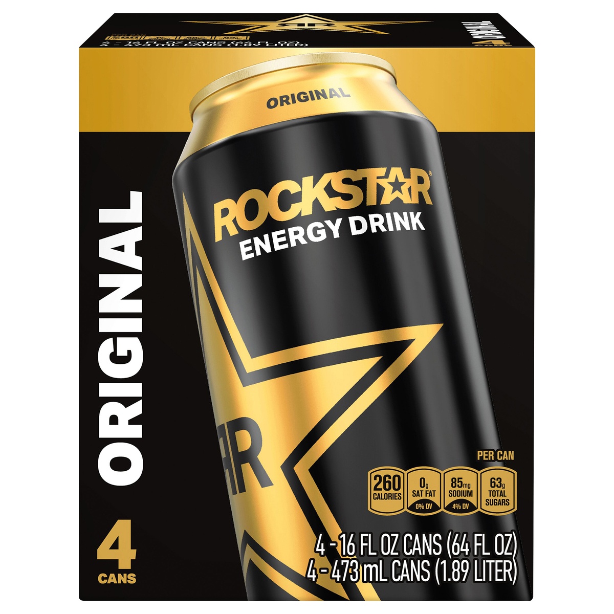 slide 1 of 2, Rockstar Energy Drink Original 16 Fl Oz 4 Count Cans, 4 ct; 16 fl oz