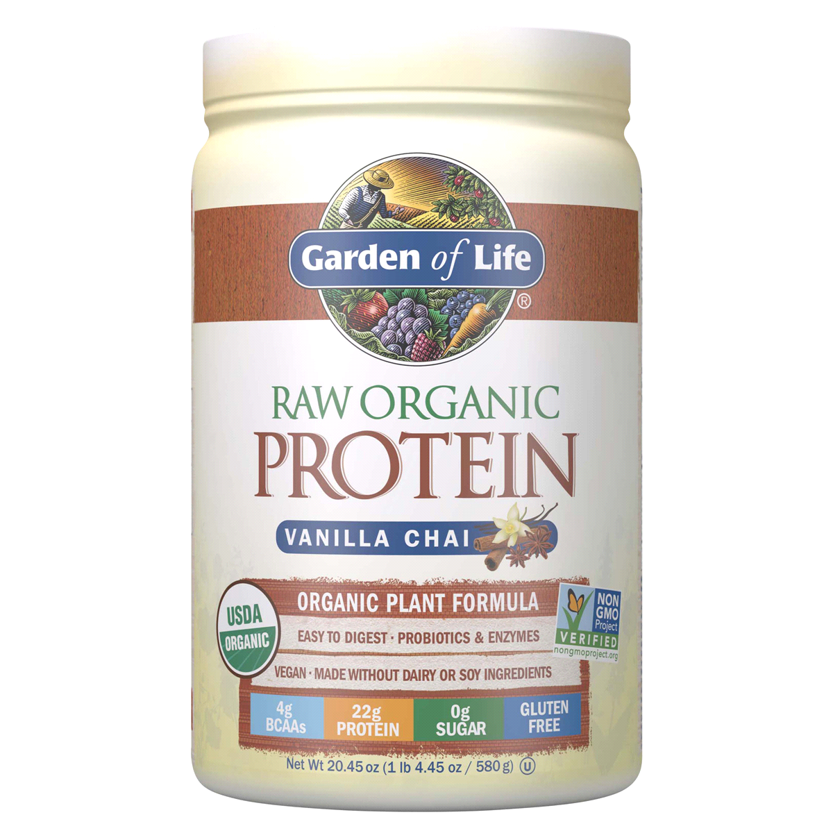 slide 1 of 5, Garden of Life Raw Organic Vanilla Chai Plant-based Protein, 20.45 oz