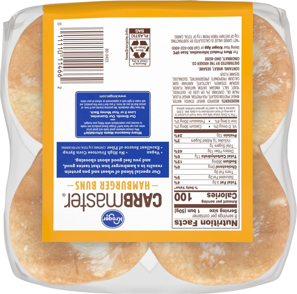 slide 3 of 3, Kroger Carbmaster White Hamburger Buns, 8 ct; 14 oz