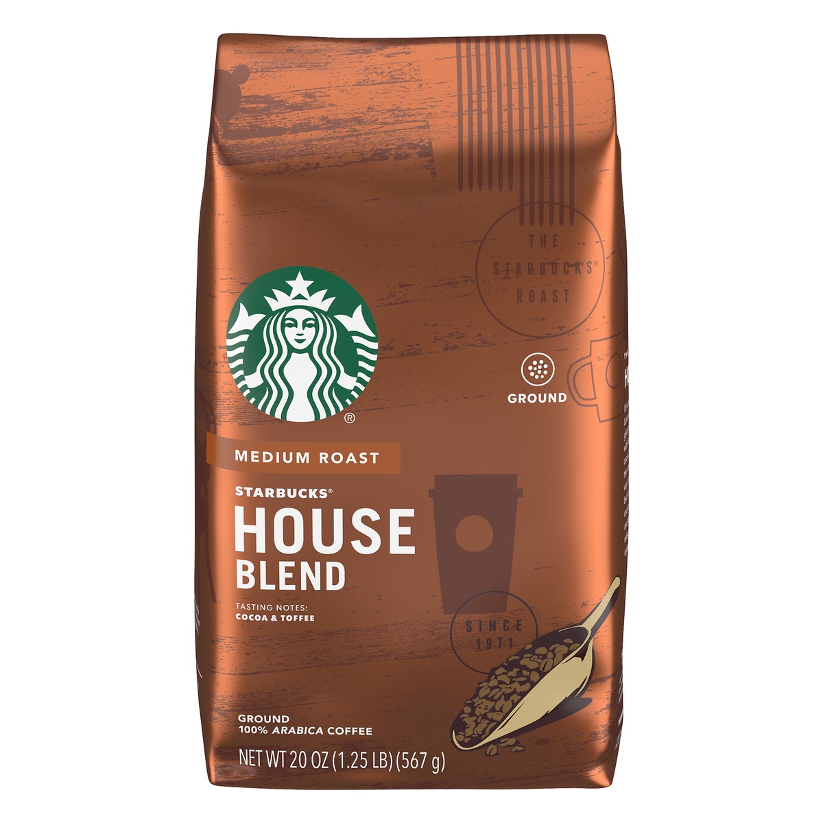 slide 13 of 13, Starbucks Ground Coffee—Medium Roast Coffee—House Blend—100% Arabica—1 bag (20 oz), 20 oz