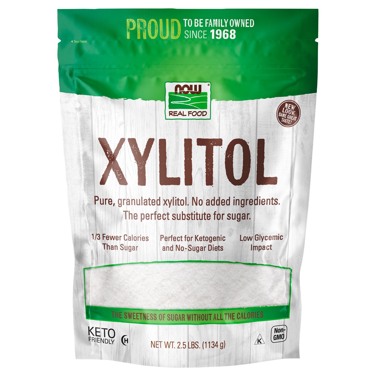 slide 1 of 2, NOW Real Food NOW Foods, Xylitol, Pure with No Added Ingredients, Keto-Friendly, Low Glycemic Impact, Low Calorie, 2.5-Pound (Packaging May Vary), 3 lb