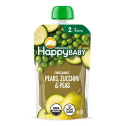 Happy Baby Organics Clearly Crafted Pears Zucchini & Peas Stage 2 Baby Food Pouch