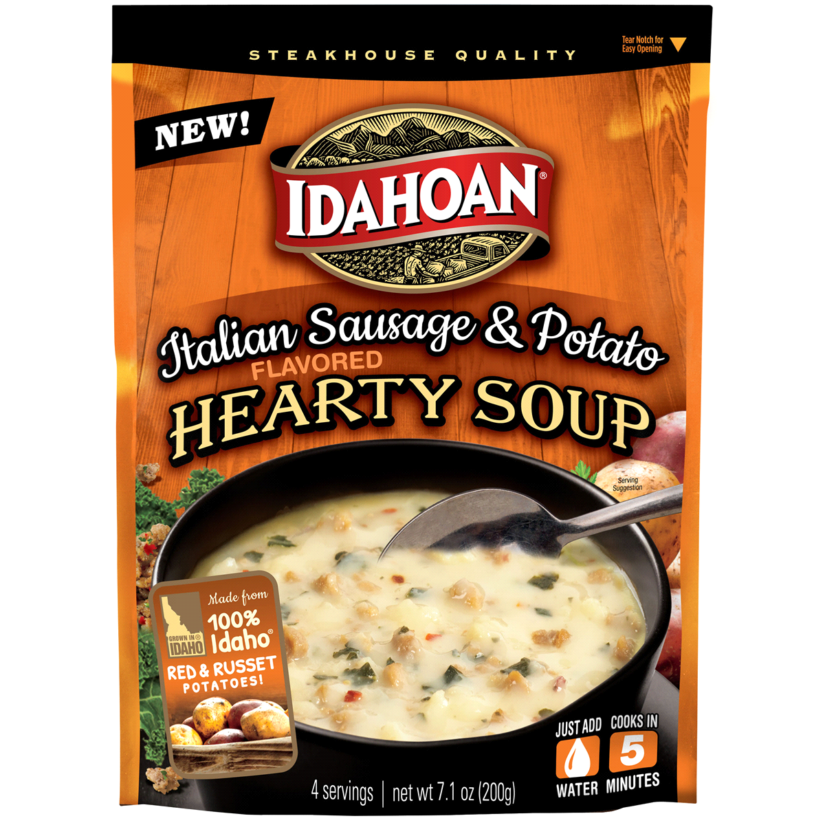 slide 1 of 1, Idahoan Steakhouse Italian Sausage & Potato Hearty Soup, 7.1 oz