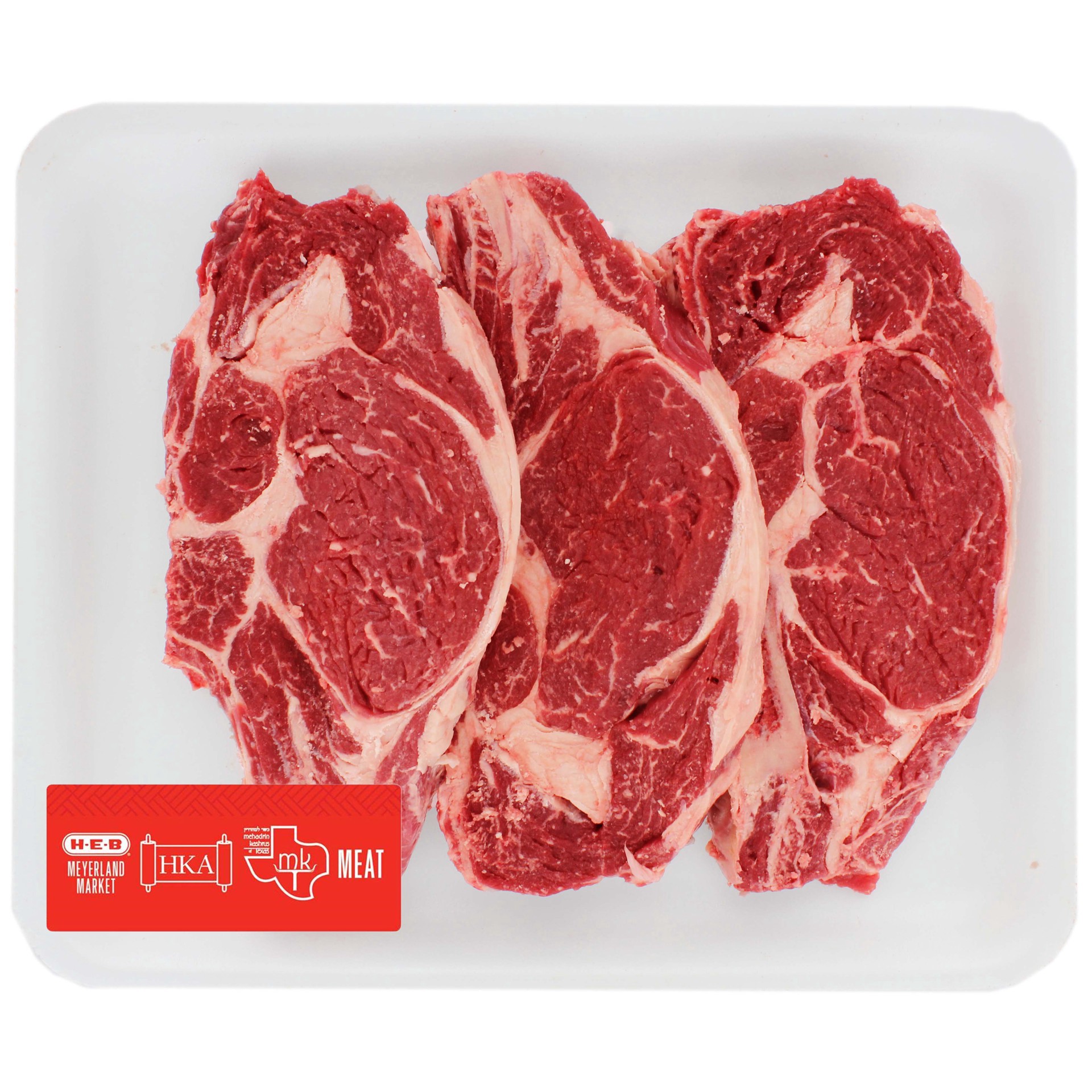 slide 1 of 1, H-E-B Kosher Beef Ribeye Steak Bone-in, Value Pack, per lb