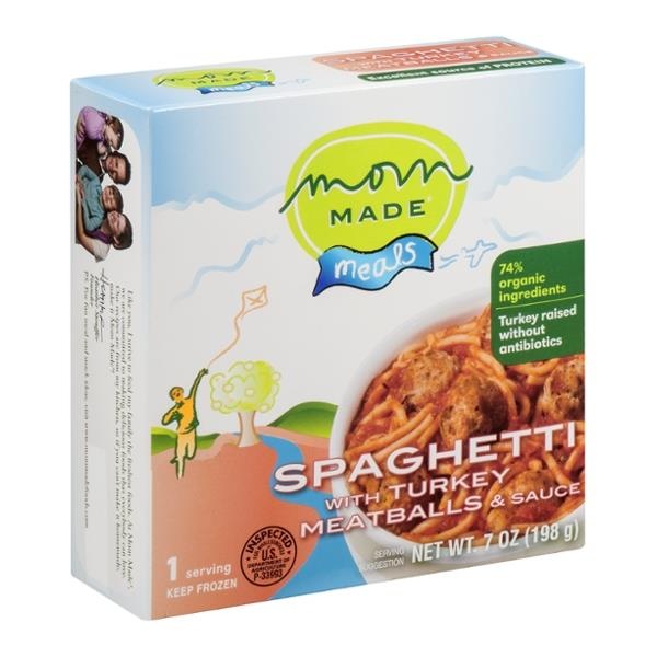 slide 1 of 1, Mom Made Meals Spaghetti With Turkey Meatballs & Sauce, 7 oz