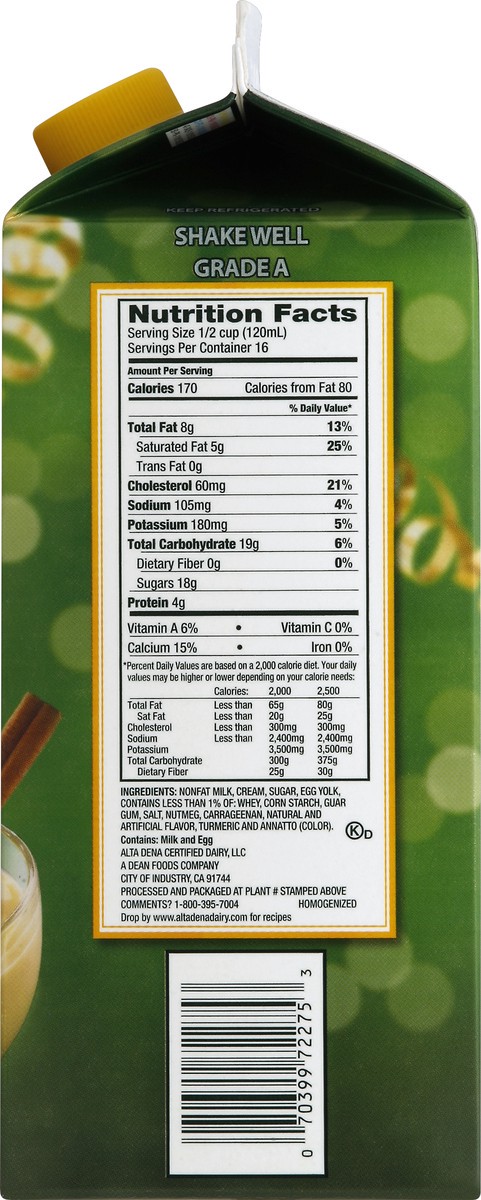 slide 7 of 7, Alta Dena Holiday Egg Nog 0.5 gal, 64 fl oz