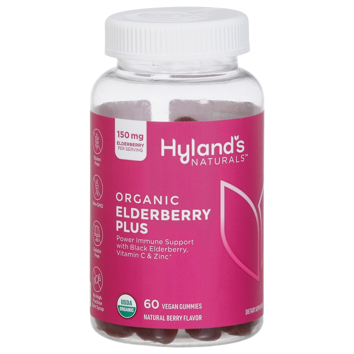 slide 1 of 5, Hyland's Naturals Organic 150 mg Elderberry Plus 60 Gummies, immune support supplement, 60 ct