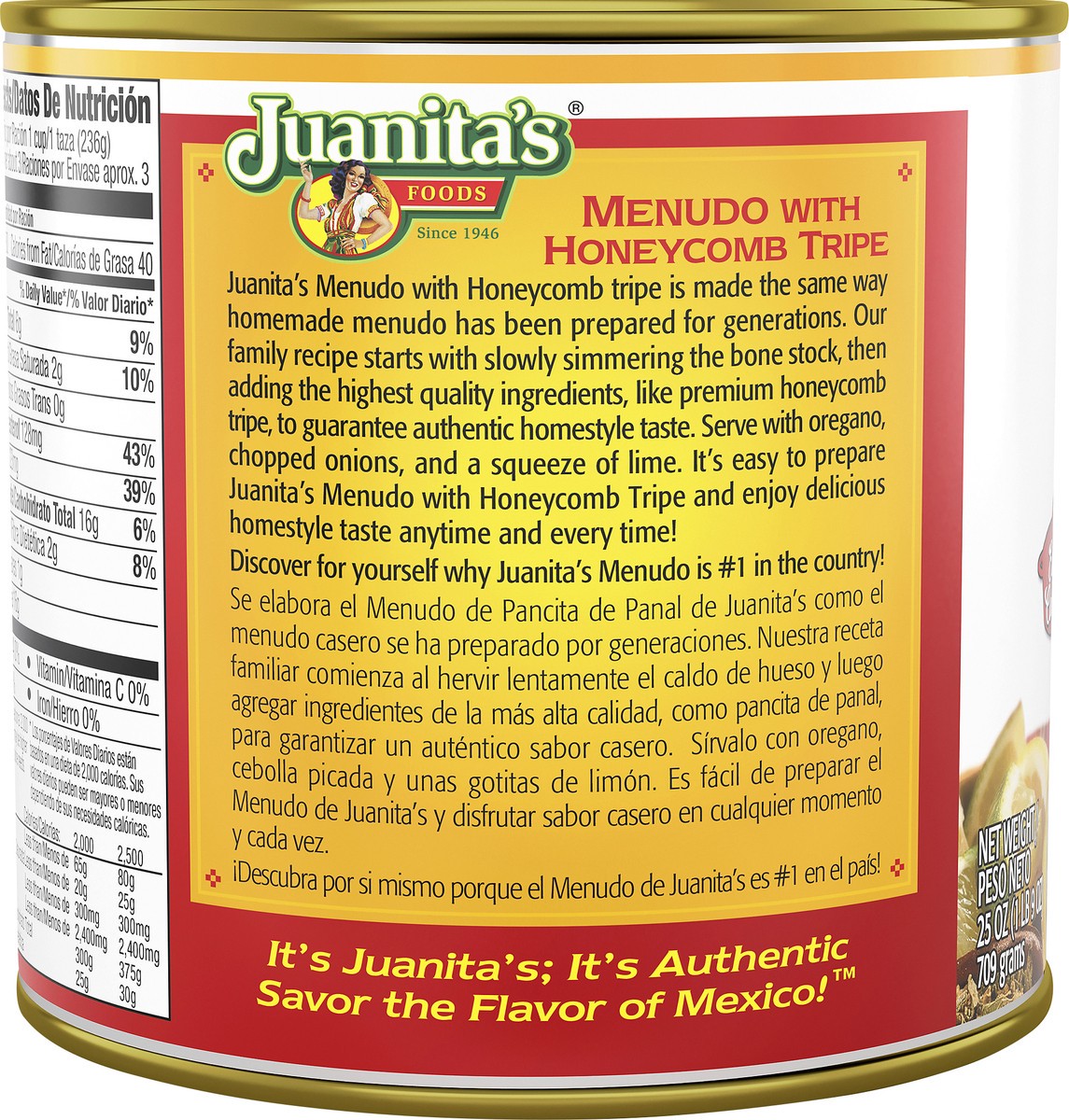 slide 2 of 7, Juanita's Menudo with Honeycomb Tripe, Canned Menudo, 25 Ounce, 25 oz