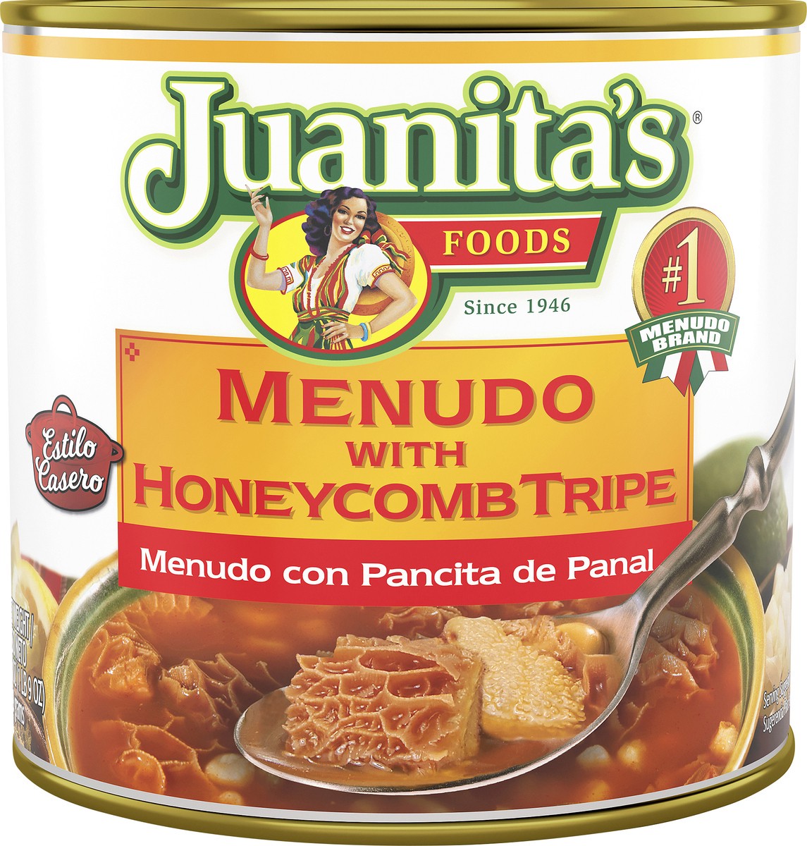 slide 4 of 7, Juanita's Menudo with Honeycomb Tripe, Canned Menudo, 25 Ounce, 25 oz