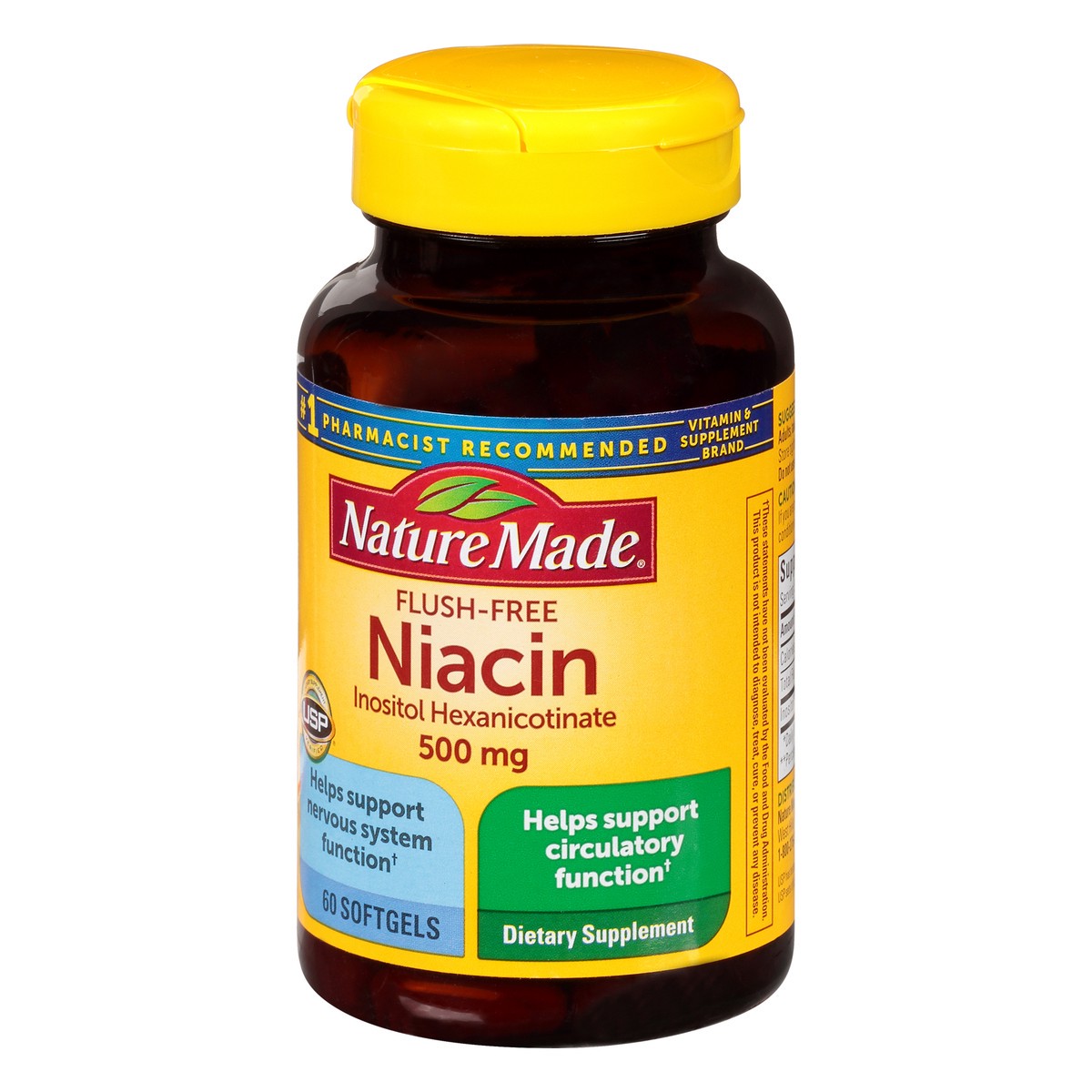 slide 8 of 9, Nature Made Flush Free Niacin 500 mg, Dietary Supplement for Nervous System Support, 60 Softgels, 60 Day Supply, 60 ct