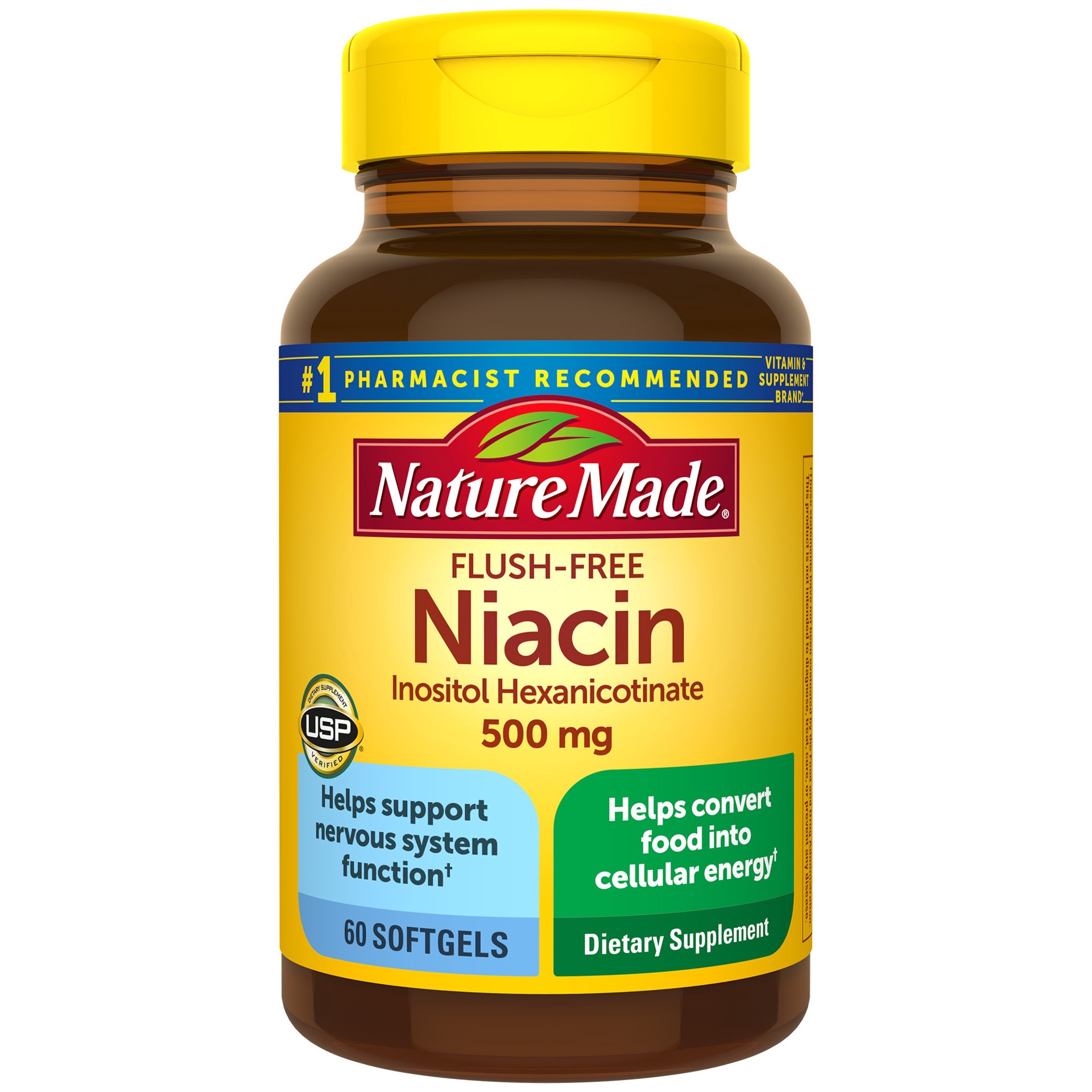 slide 1 of 9, Nature Made Flush Free Niacin 500 mg, Dietary Supplement for Nervous System Support, 60 Softgels, 60 Day Supply, 60 ct