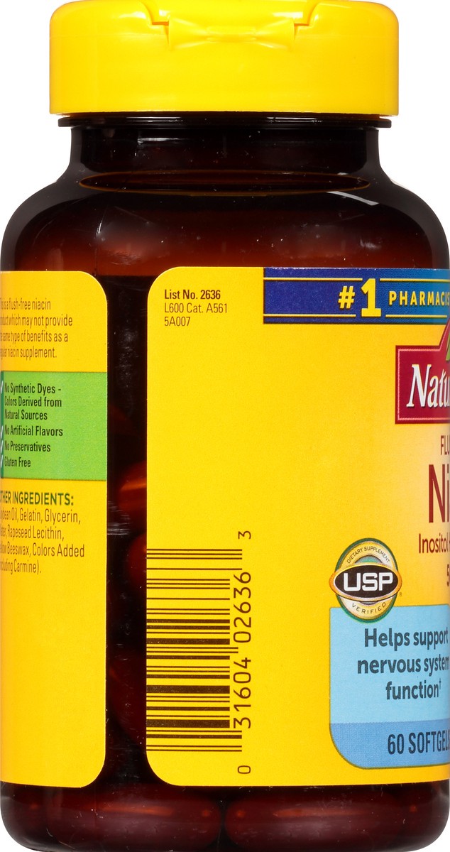 slide 9 of 9, Nature Made Flush Free Niacin 500 mg, Dietary Supplement for Nervous System Support, 60 Softgels, 60 Day Supply, 60 ct